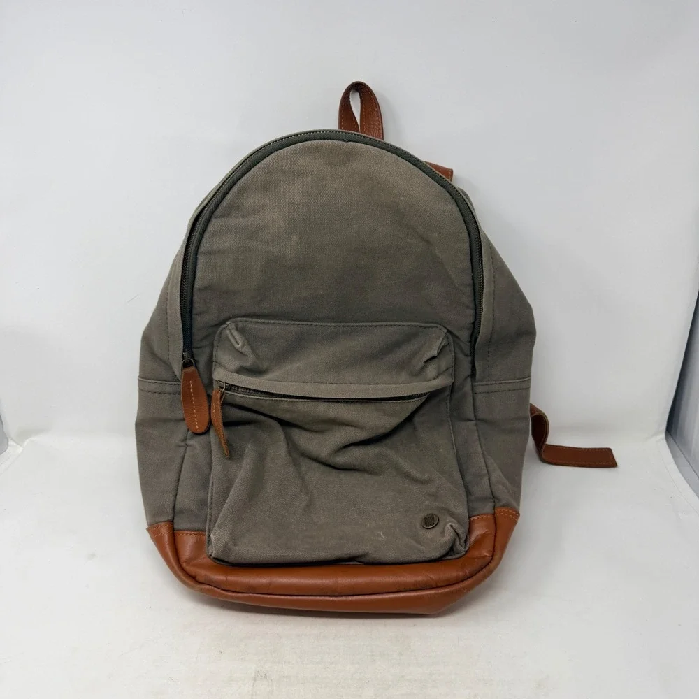 Mahi Leather Canvas Backpack Olive Green Tan Leather Trim Laptop Sleeve Mens Bag
